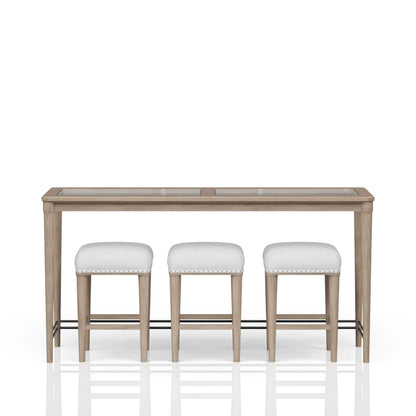 Glass Console Table With 3 Stools - Frosted