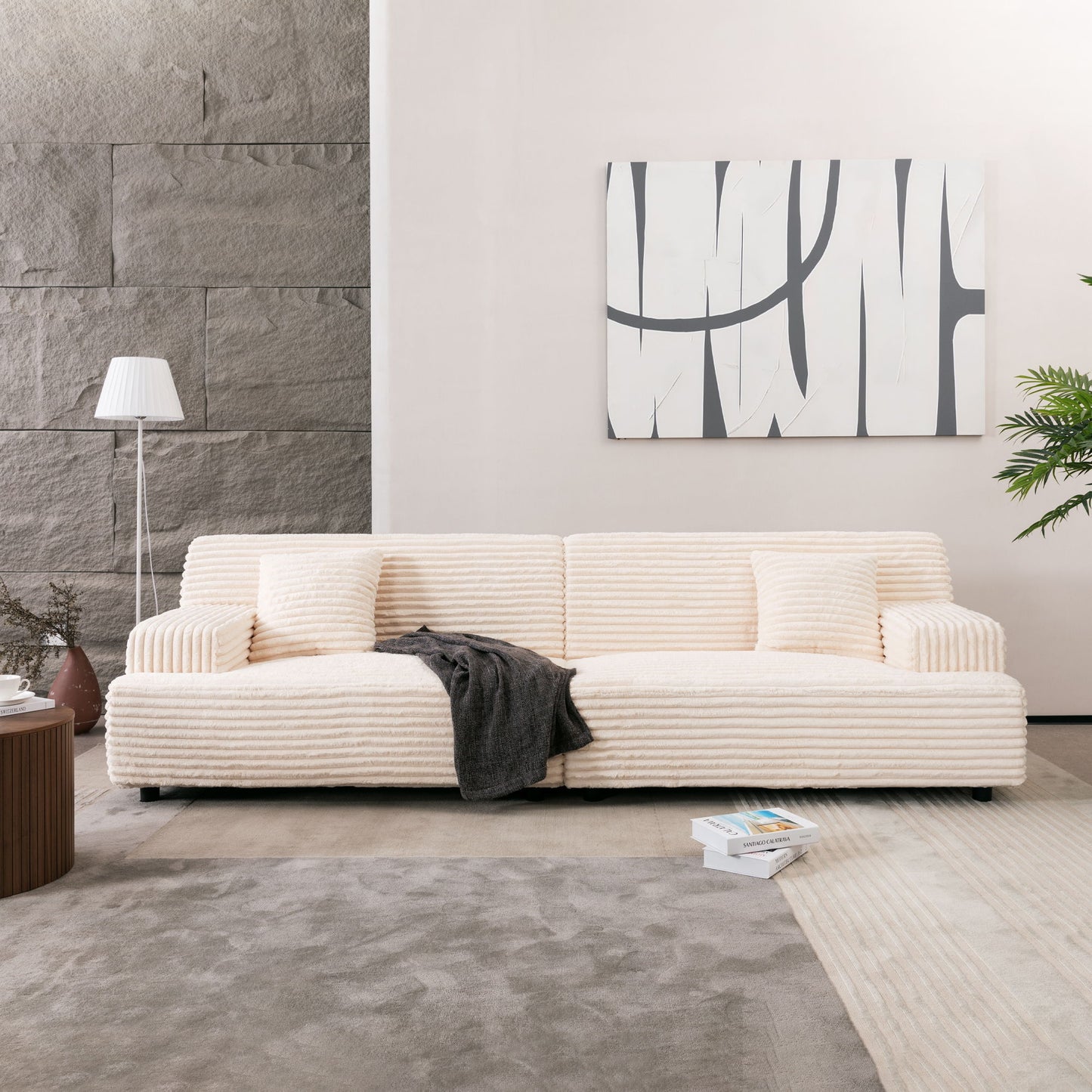 Modern Comfortable Cloud Sofa, Soft Plush Corduroy With Square Armrests