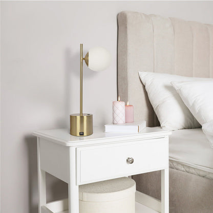 Ethereal - Modern Small Table Lamp, Desk Lamp Fixture With Globe Shade - Gold / White
