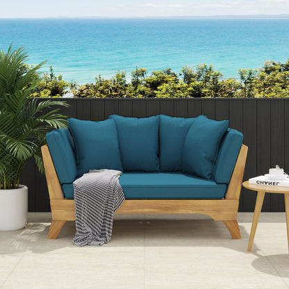 Outdoor Acacia Wood Expandable Daybed With Cushions