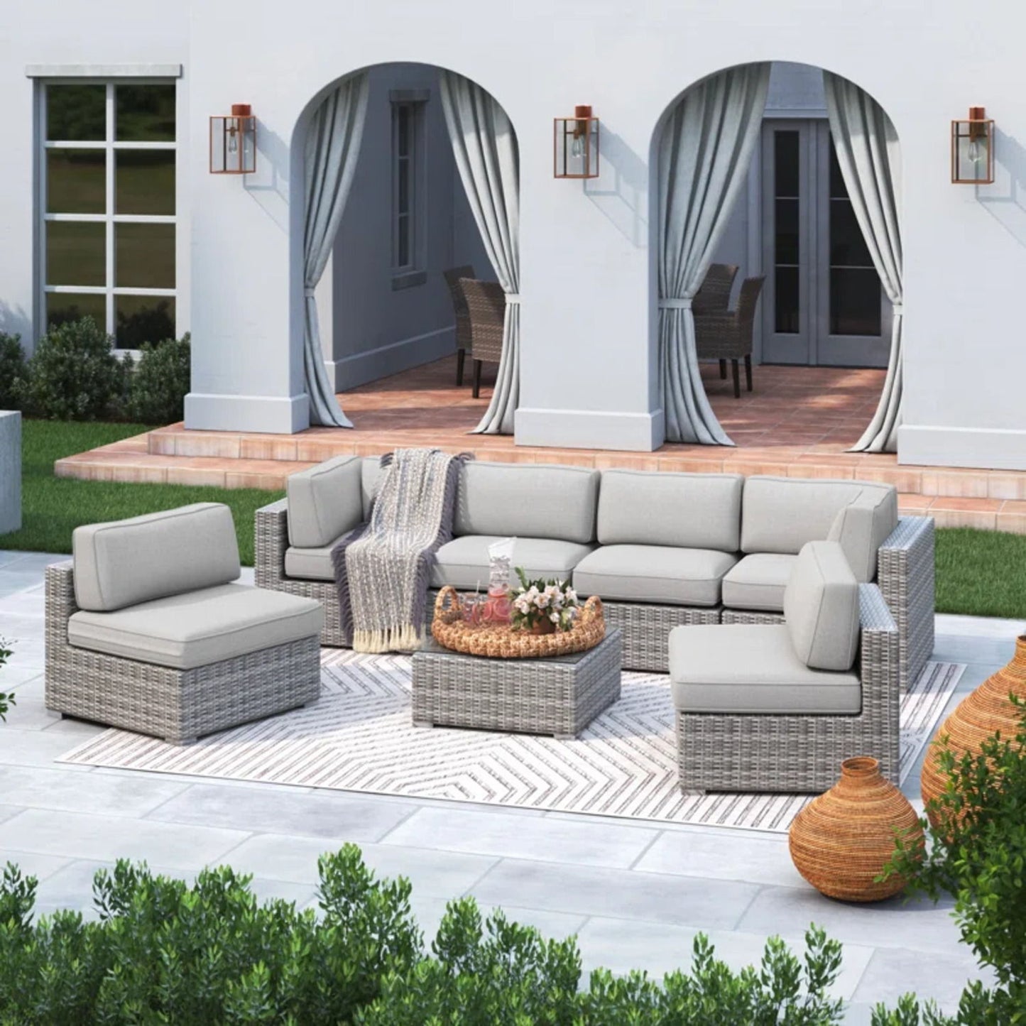 Seating Set With Cushions Handcrafted Wicker Design