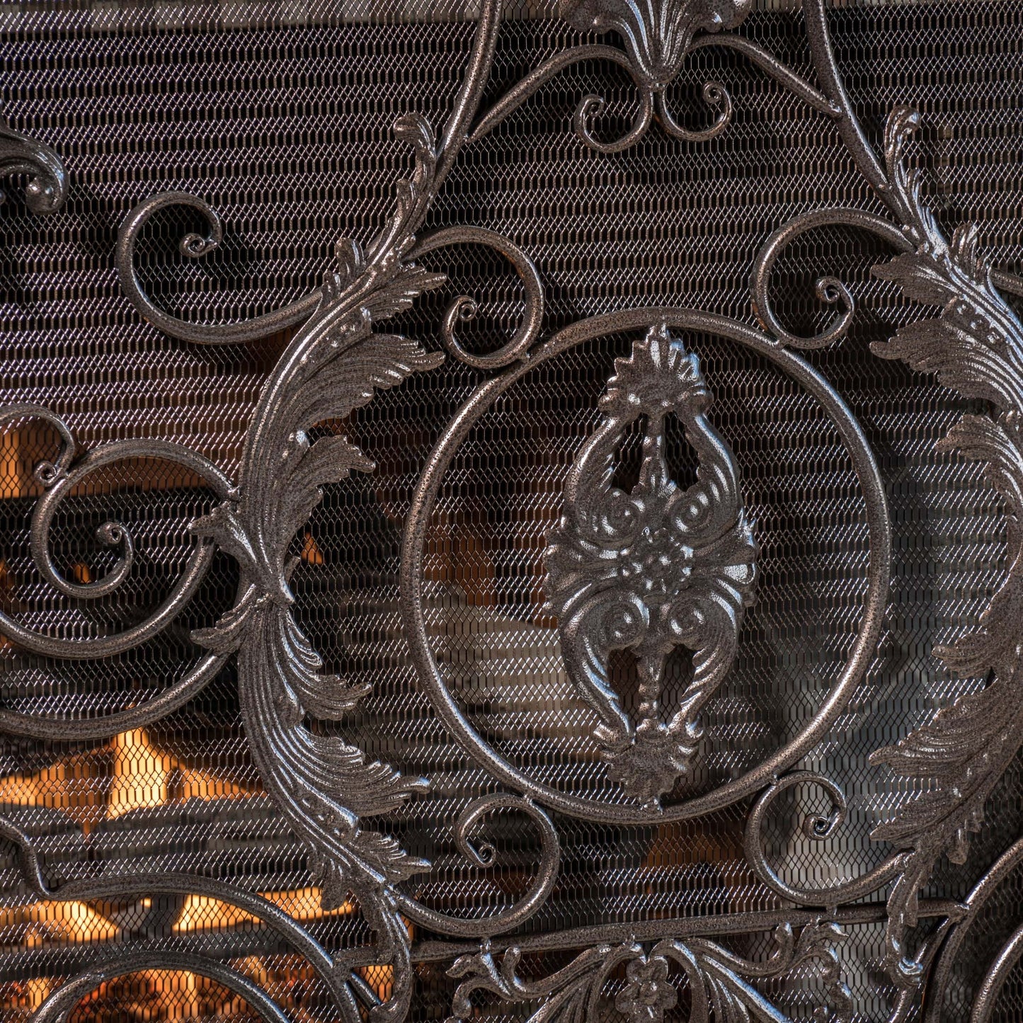Mariella - Traditional Floral Iron Fireplace Screen With Ornate Design