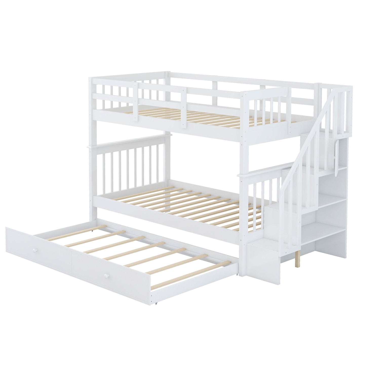 Stairway Bunk Bed With Storage And Guard Rail For Bedroom