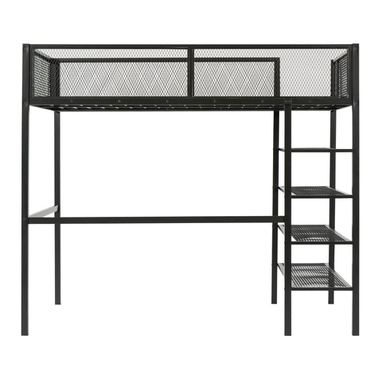 Loft Bed With 4 Tier Shelves And Storage