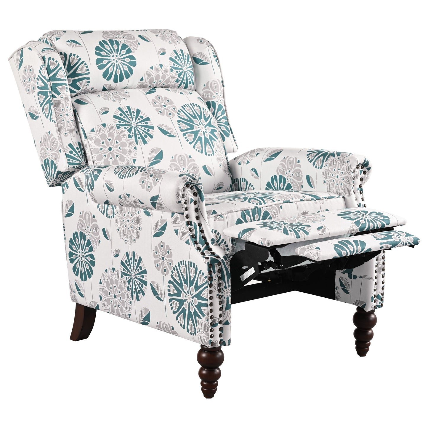 Push Back Recliner Chair Upholstered Recliner Armchair With Classic Wing Back And Solid Gourd-Shaped Legs