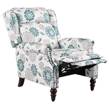 Push Back Recliner Chair Upholstered Recliner Armchair With Classic Wing Back And Solid Gourd-Shaped Legs