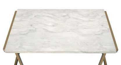 Boice II - Faux Marble Top Sofa Table - White / Champagne