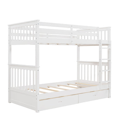 Bunk Bed With Ladders And 2 Storage Drawers