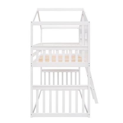 House Bunk Bed With Ladder, Wood Bed