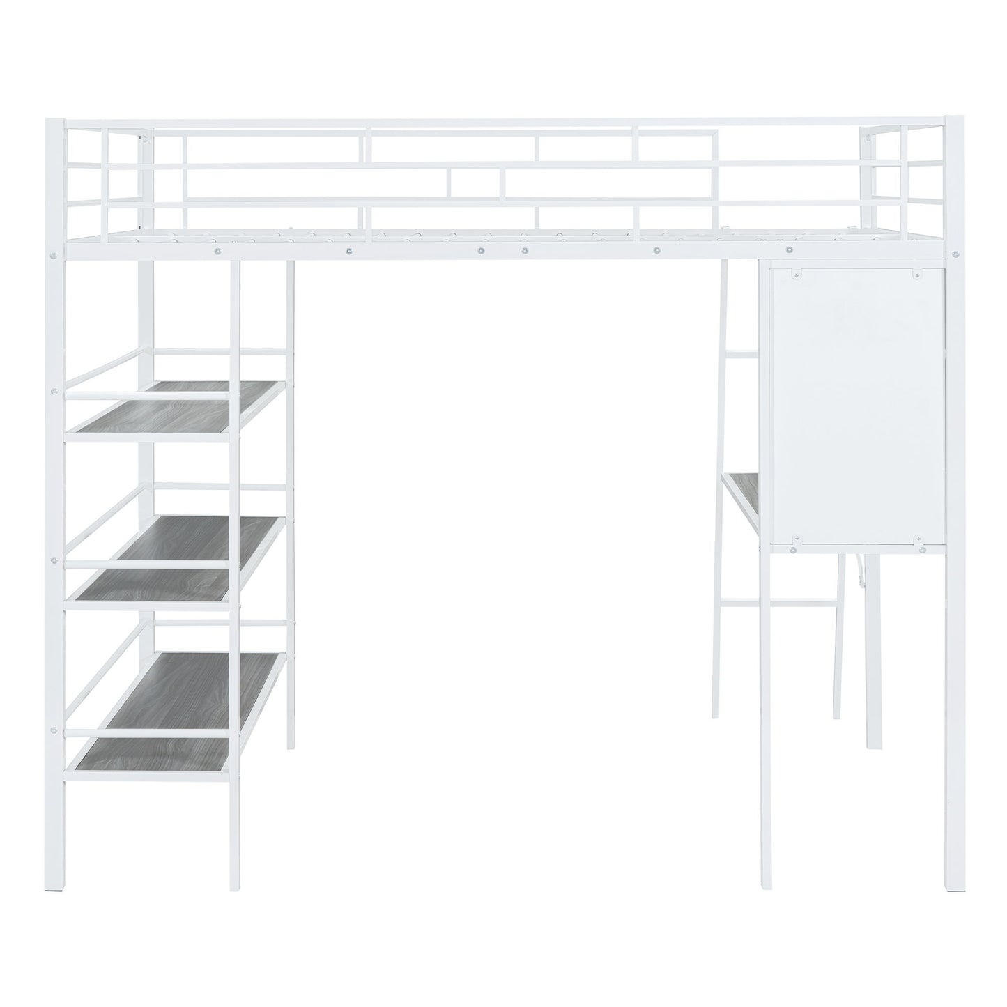 Bed With 3 Layers Of Shelves And Desk, Stylish Frame Bed