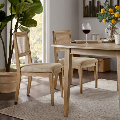 Armless Dining Chair With Cane Back And Upholstered Seat (Set of 2) - Light Brown
