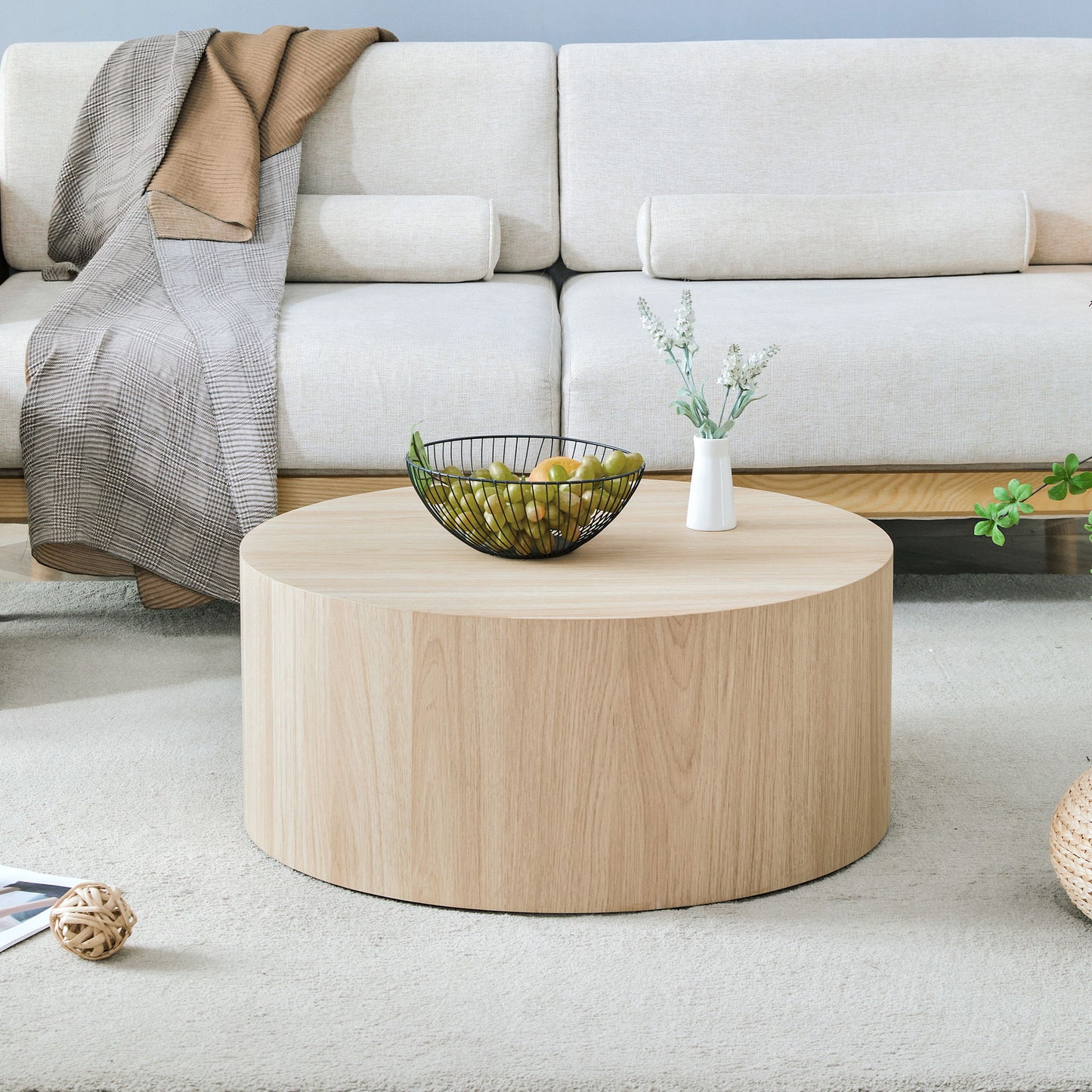 Cylindrical Coffee Table With Material For Living Room