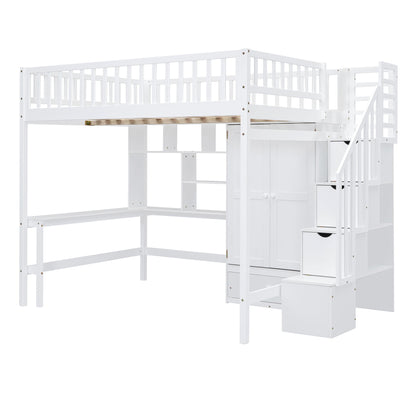 Loft Bed With Bookshelf, Drawers, Desk, And Wardrobe