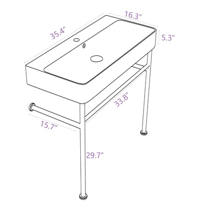 Ceramic Console Bathroom Sink With Overflow