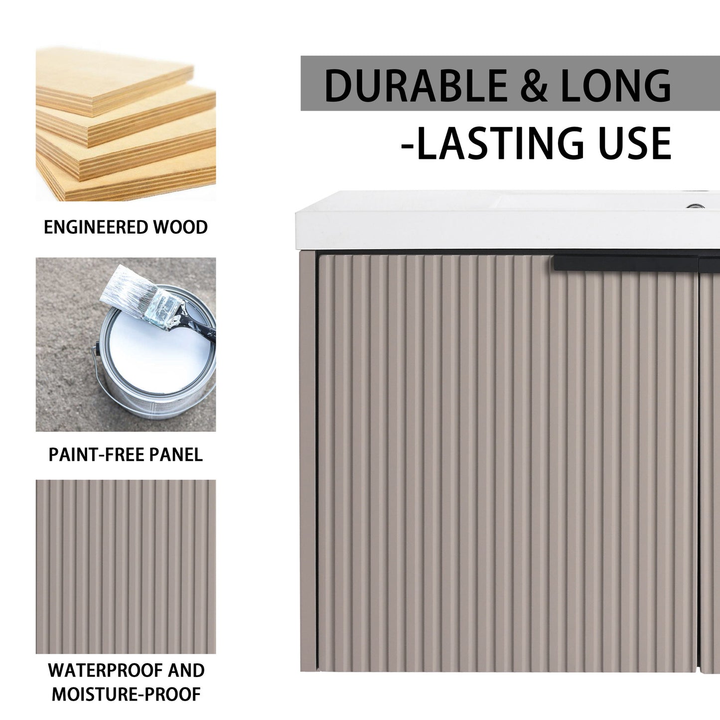 Contemporary Wall Mounted Bathroom Vanity With Resin Double Sink