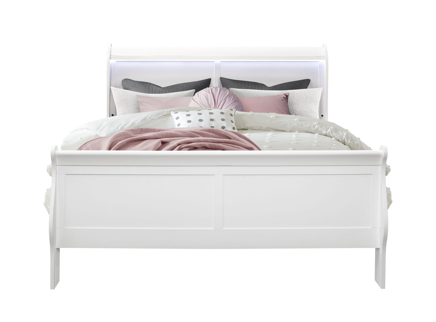 Charlston - Modern Sleigh Design Bed With LED