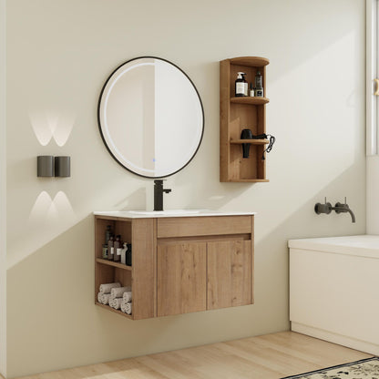 Modern Wall Mounted Bathroom Vanity With Sink And Storage Rack Soft Close Doors Plywood - Imitative Oak