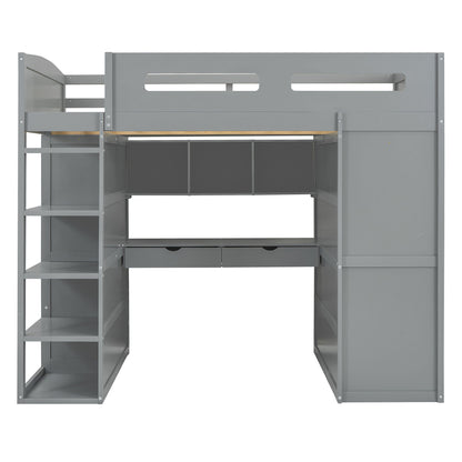 Loft Bed With Desk, Wardrobes, 4 Drawers And 4 Shelves