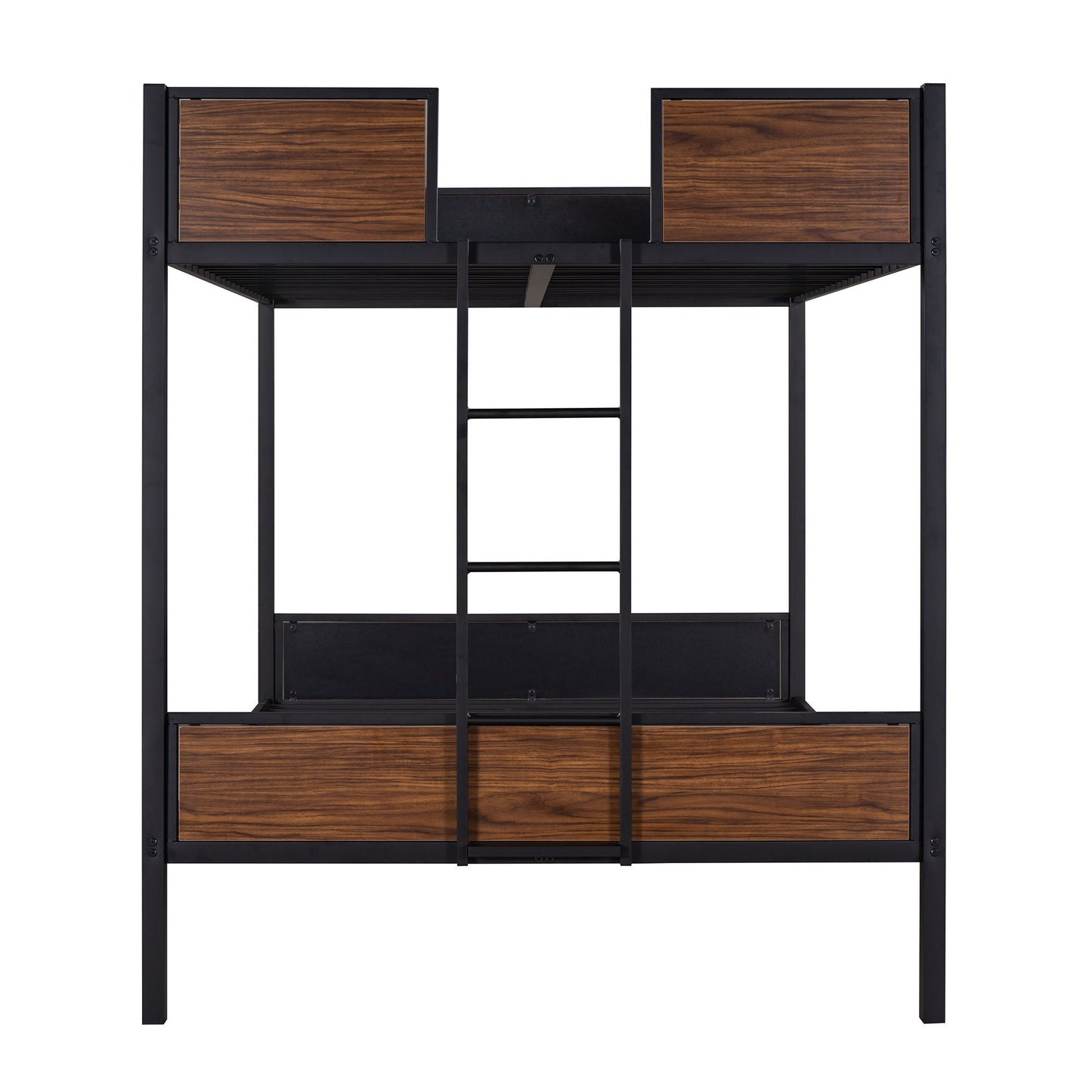 Full Over Full Bunk Bed Modern Style Steel Frame Bunk Bed With Safety Rail, Built-In Ladder For Bedroom - Brown