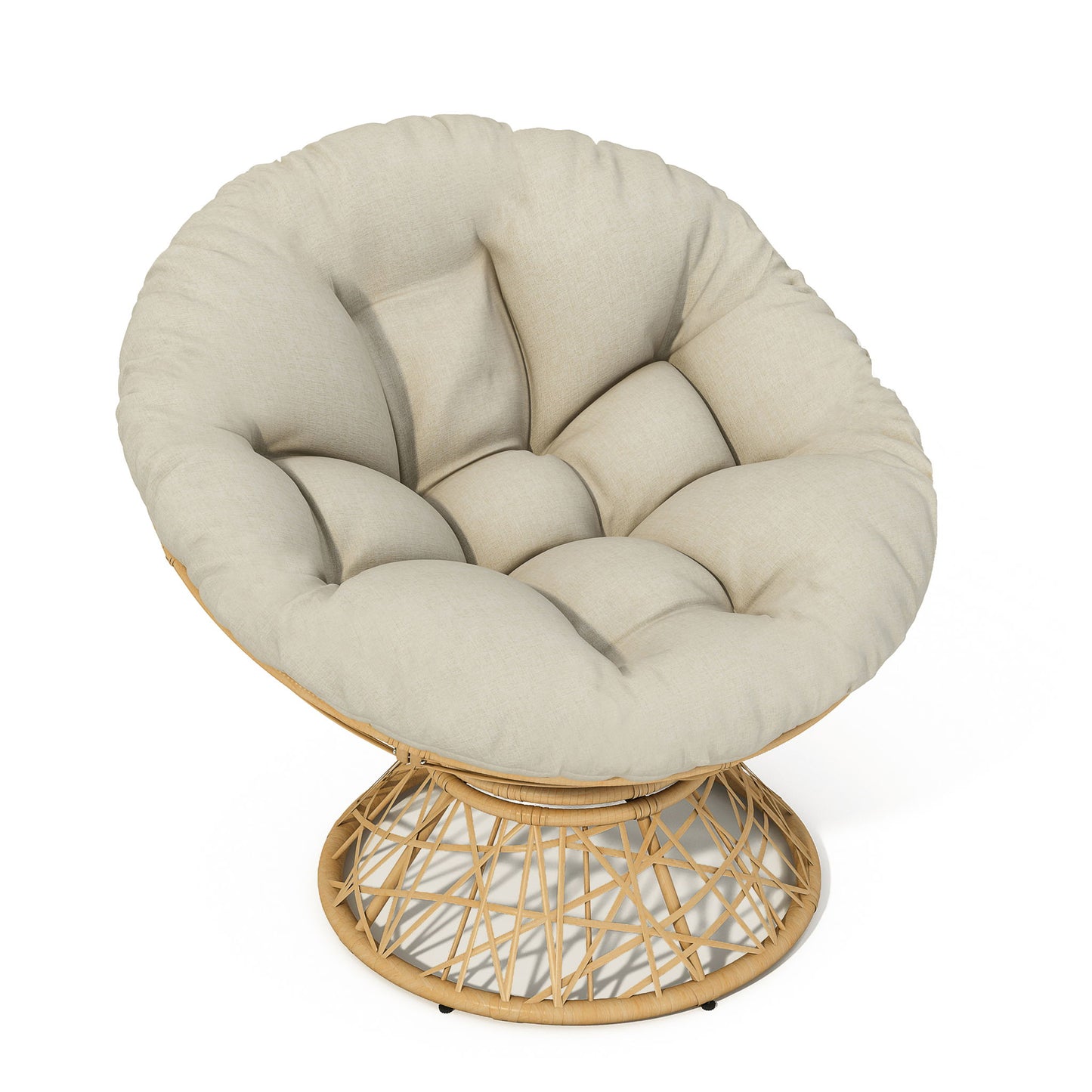 Ergonomic Wicker Chair With Cloud Thick Density Cushion, 3 Proof Cover High Capacity Iron Frame Fluid 360° Swivel
