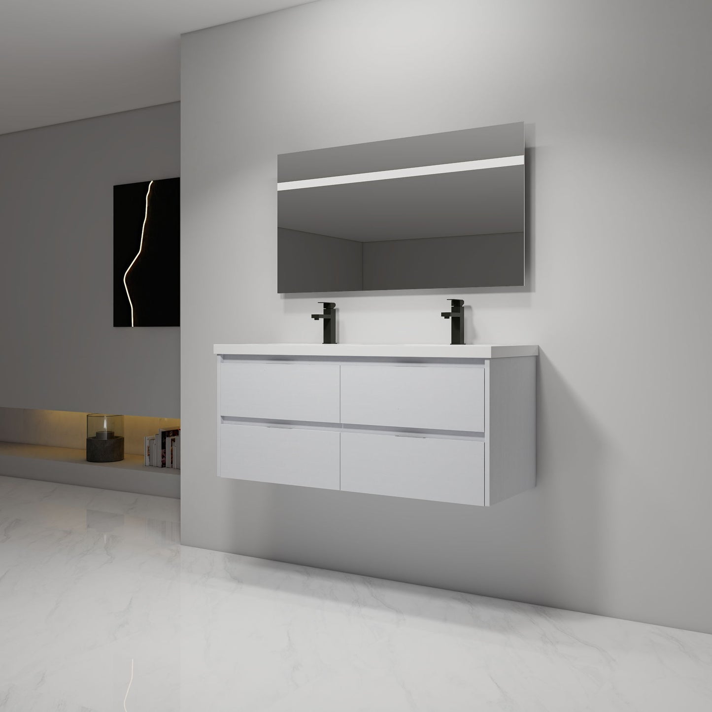 Modern Floating Bathroom Vanity With Dual Resin Sink, Soft Close Drawers