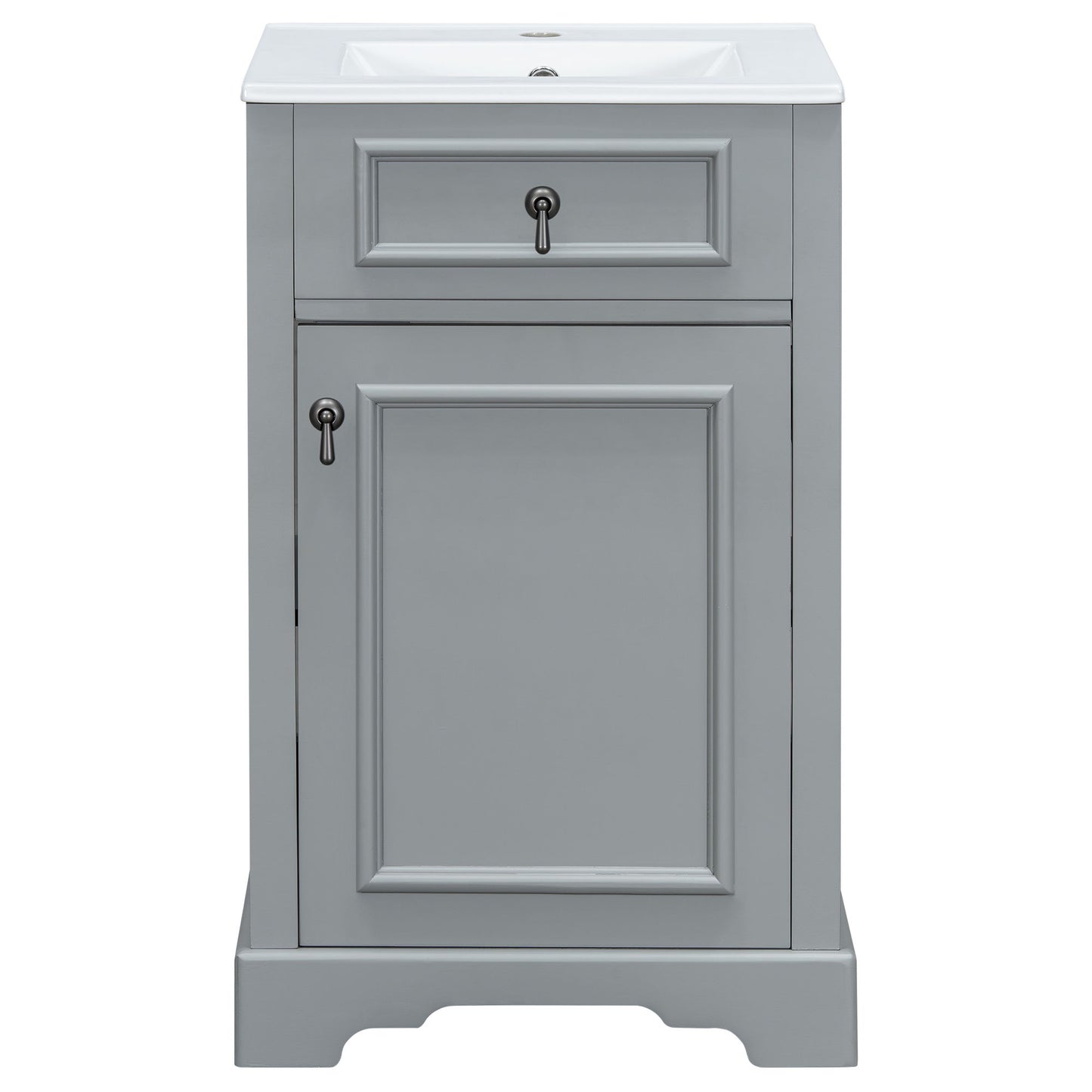 Bathroom Vanity With Ceramic Sink, Soft Close Door, Adjustable Shelf, And Storage Rack - Gray