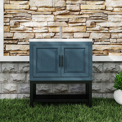 Modern Freestanding Bathroom Vanity With Ceramic Sink, Hot And Cold Faucet, Storage Cabinet & Open Shelf