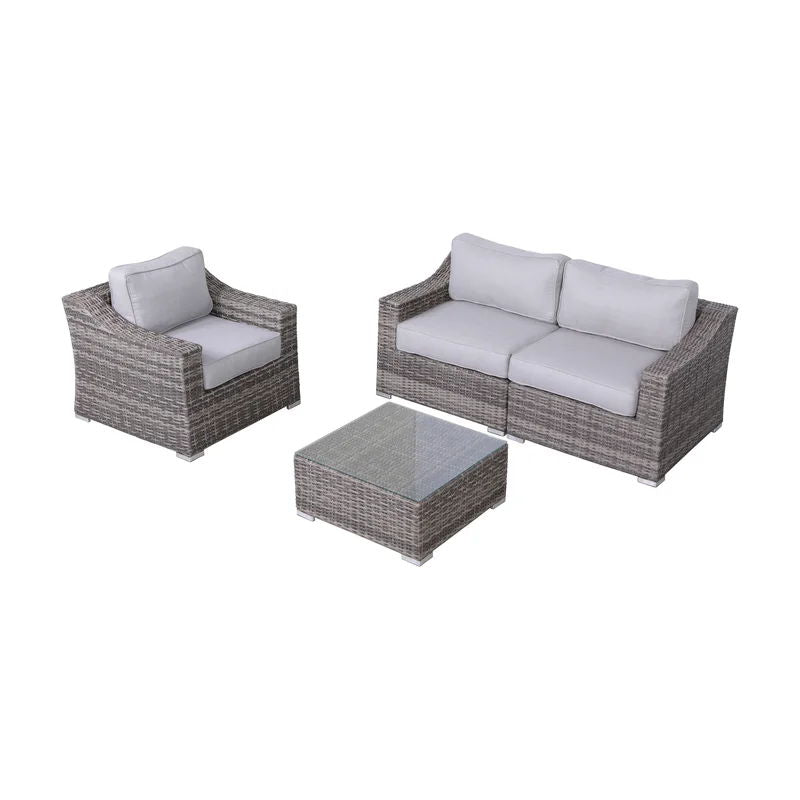 Outdoor Wicker Conversation Set With Cushions, All Weather