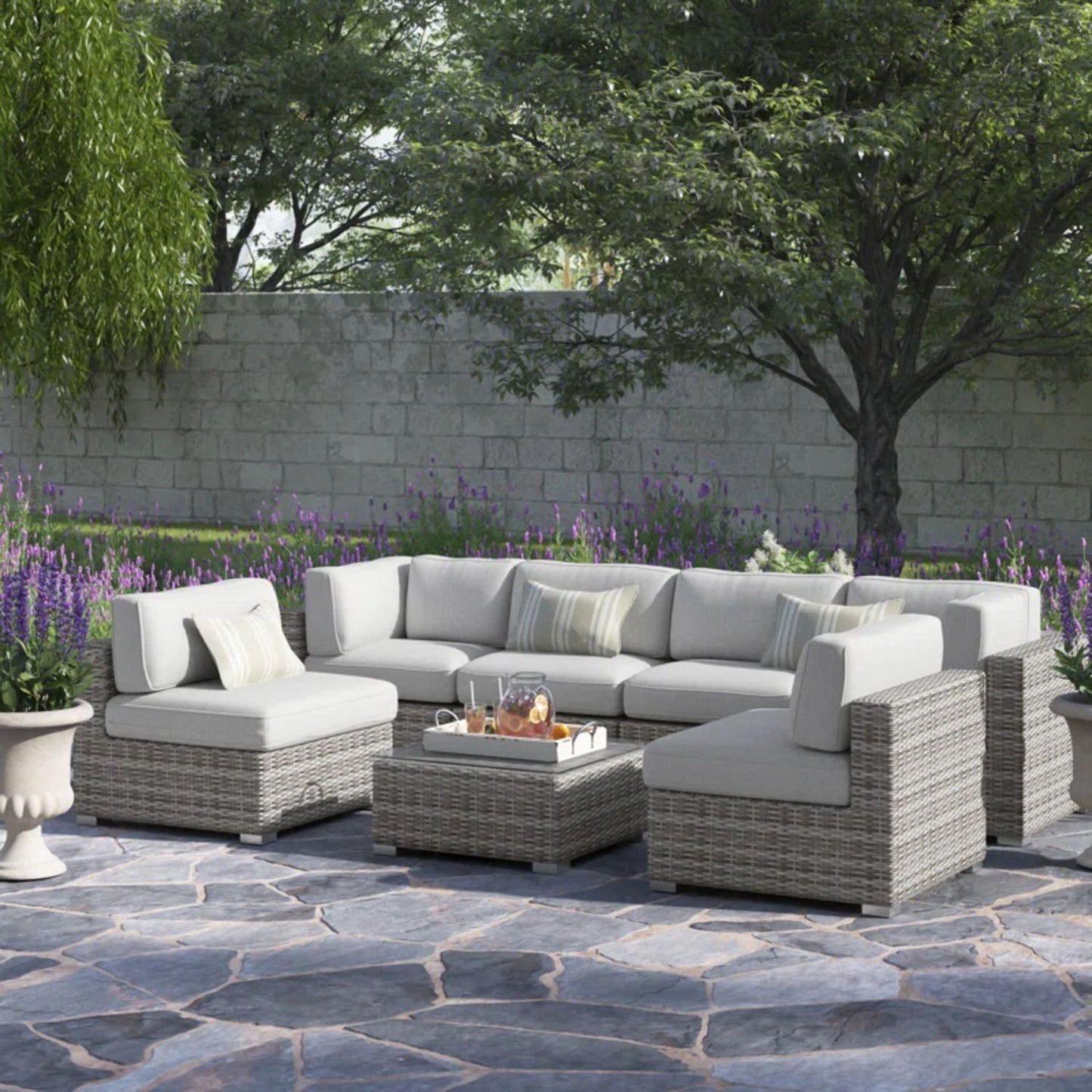 Seating Set With Cushions Handcrafted Wicker Design
