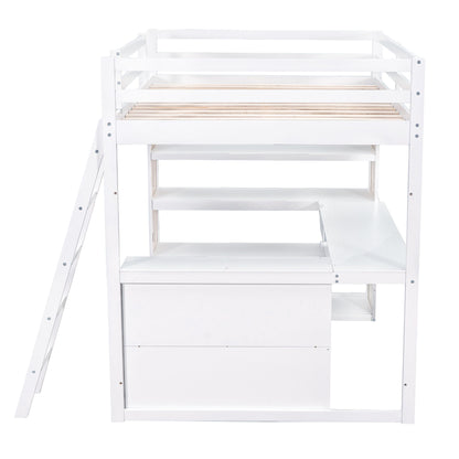 Loft Bed With Ladder, Shelves, And Desk
