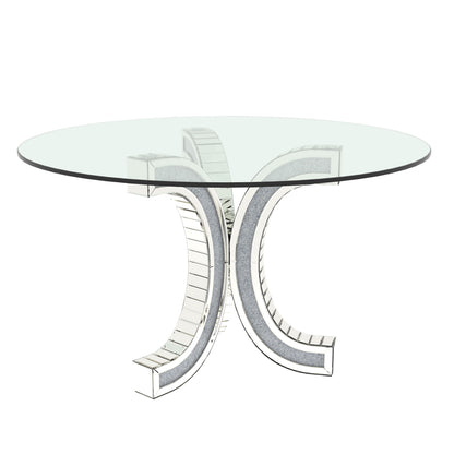Round Glass Pedestal Dining Table With Tempered Glass Top - Silver