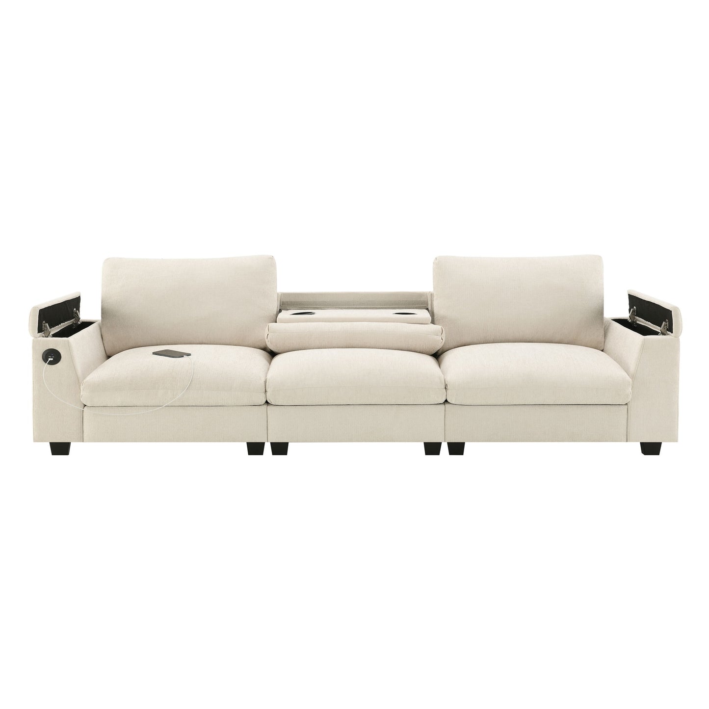 Sectional With Bluetooth Speaker Comfy Cloud Couch Set With Drop Down Table Cup Holders, USB Charger Storage Armrest Wide Seat Sofa