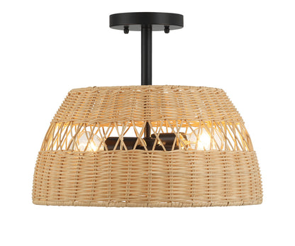 Twinkle - Double Lights Semi Flush With Shade - Black / Rattan