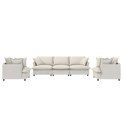 Living Room Set Modular Sectional Couch, Upholstered Sofa & Armchair & Movable Ottoman