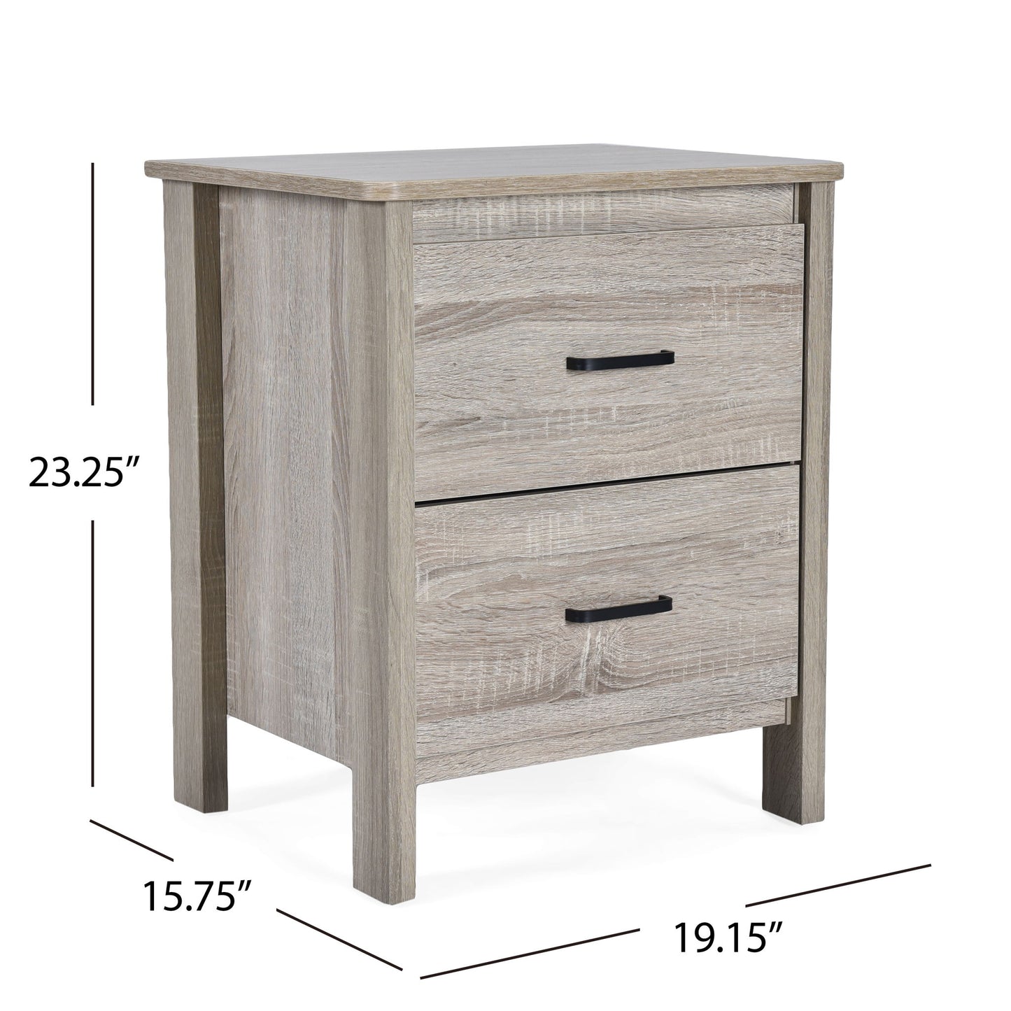 Wood Nightstand With 2 Drawers And Metal Handle - Oak