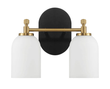 Vortex - 2 Lights Vanity In Traditional Style For Over Bathroom Mirror Wall Sconce - Black / Gold / White