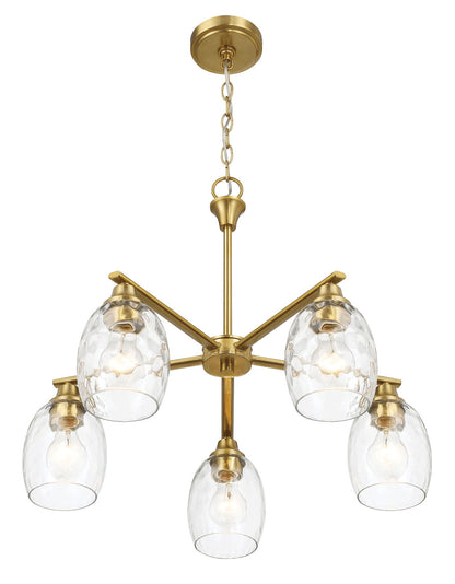 Elegance 5 Lights Linear Arms With Chain Chandelier - Clear / Gold