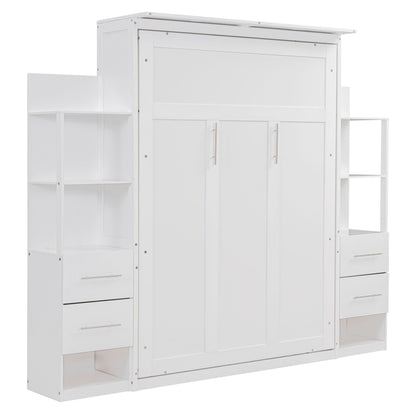 Murphy Wall Bed With LED Lights, Shelves And Drawers