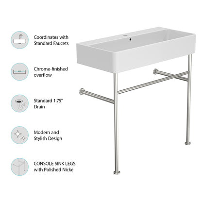 Ceramic Console Bathroom Sink With Overflow