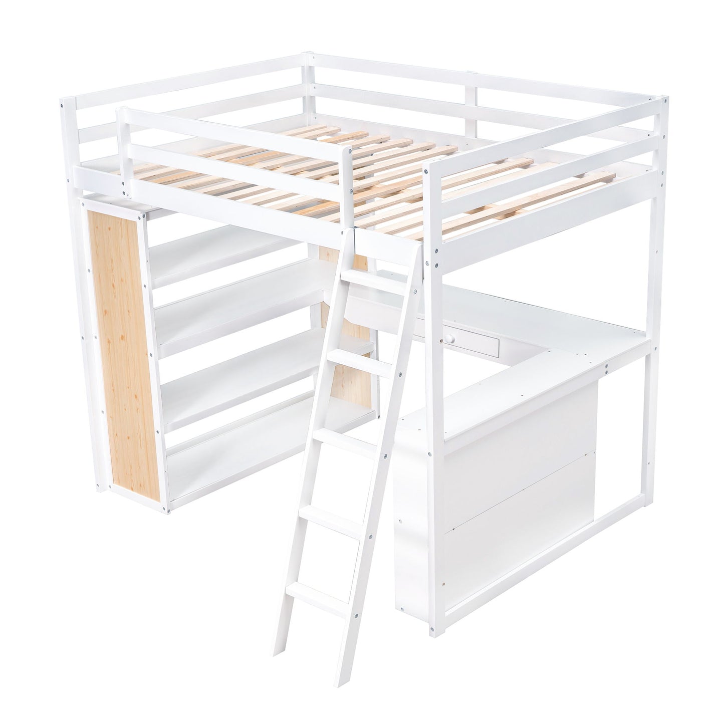 Loft Bed With Ladder, Shelves, And Desk