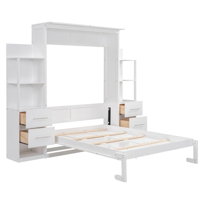 Murphy Wall Bed With LED Lights, Shelves And Drawers