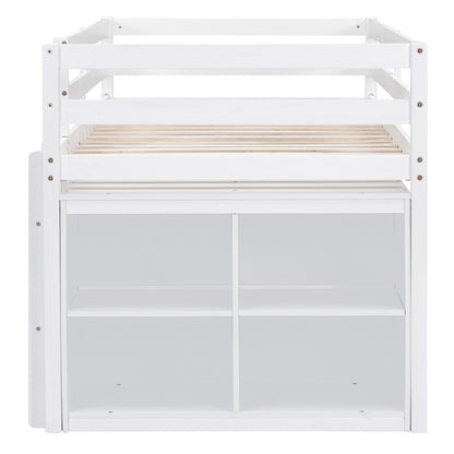 Loft Bed With Retractable Writing Desk And 4 Drawers, With Lateral Portable Desk And Shelves