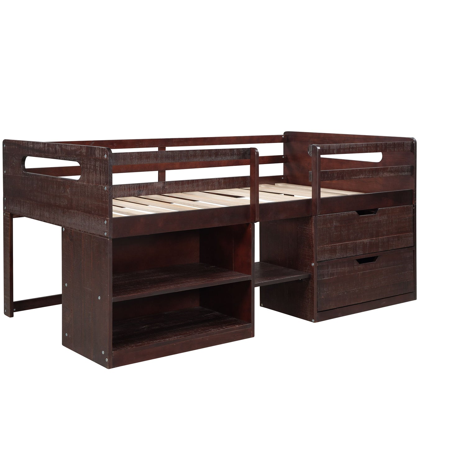 Loft Bed With Two Shelves And Two Drawers