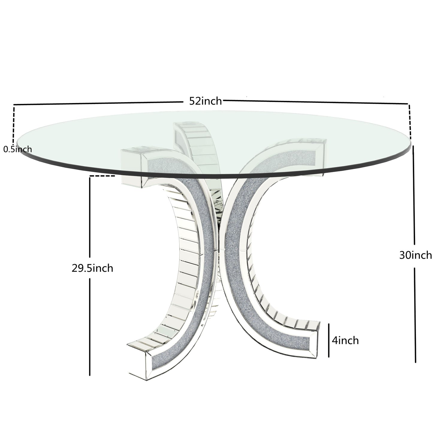 Round Glass Pedestal Dining Table With Tempered Glass Top - Silver