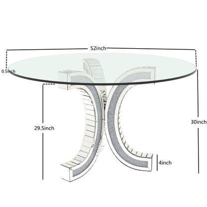 Round Glass Pedestal Dining Table With Tempered Glass Top - Silver