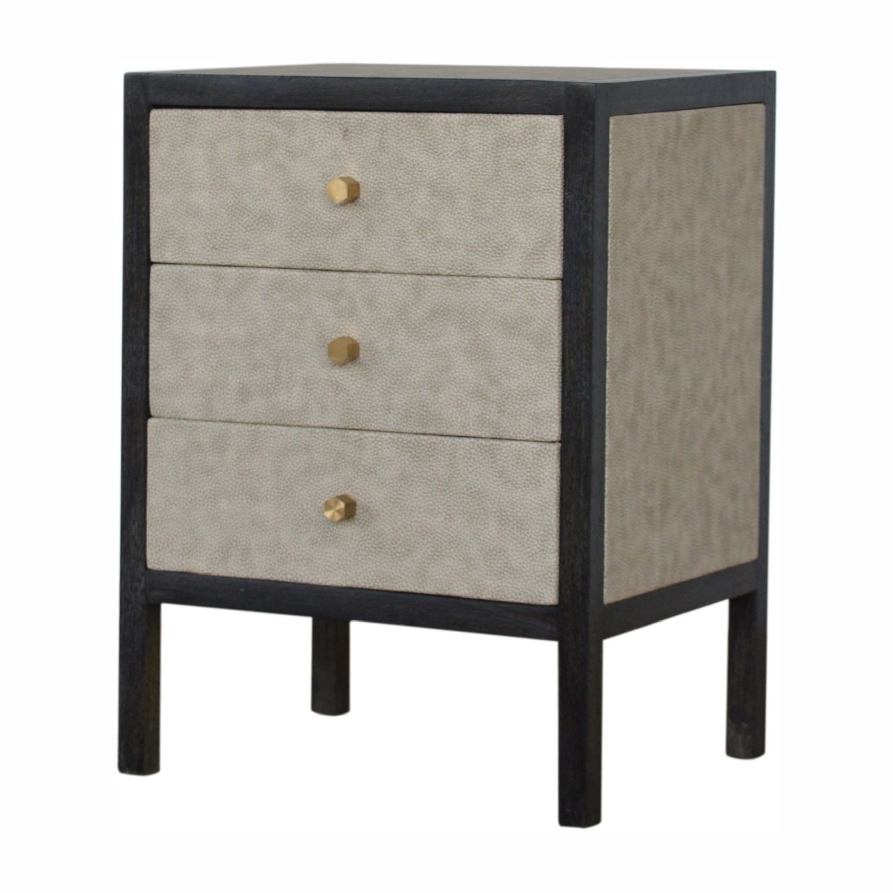Faux Leather Nightstand, 3 Drawer - Black