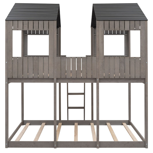 Bunk Bed With Roof, Window, Guardrail, Ladder