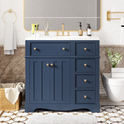 Bathroom Vanity With Resin Sink Combo, Frame Bathroom Storage Cabinet, Freestanding Vanity Set With 3 Drawers & Adjustable Shelf - Blue
