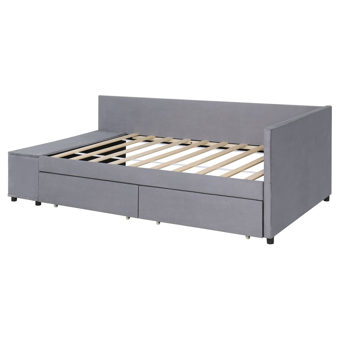 L Shaped Upholstered Platform Bed With Storage And Drawers