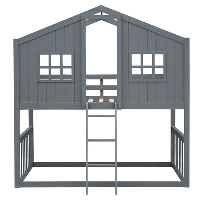 House Bunk Bed With Ladder, Wood Bed